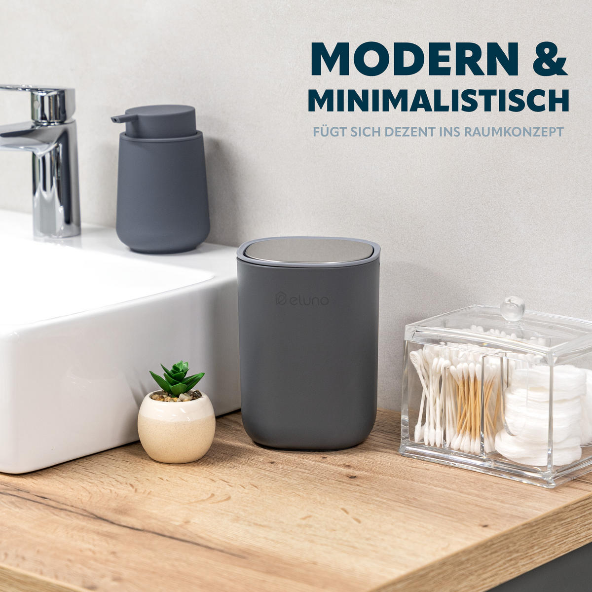 KOSMETIKEIMER EDOLO, Kunststoff, grau - Grau, Kunststoff (11.5/15.5/11.5cm) - eluno