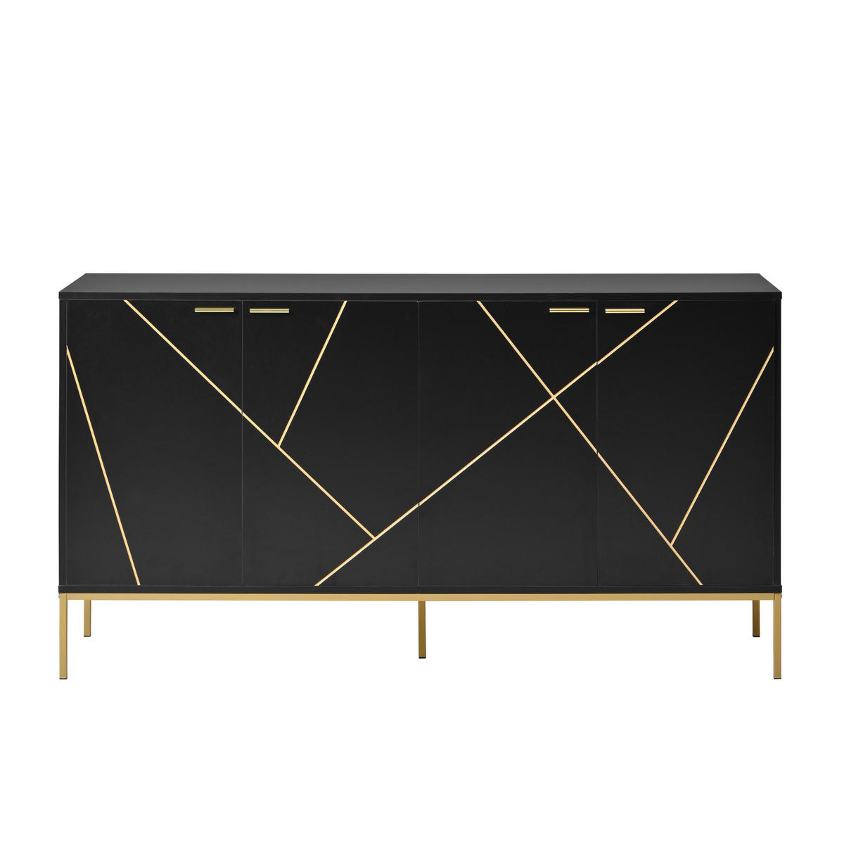 SIDEBOARD 150/40/80 cm in Schwarz mit 4 Türen und verstellbaren Einlegeböden - Schwarz, Holzwerkstoff (150/80/40cm) - Flora Grace