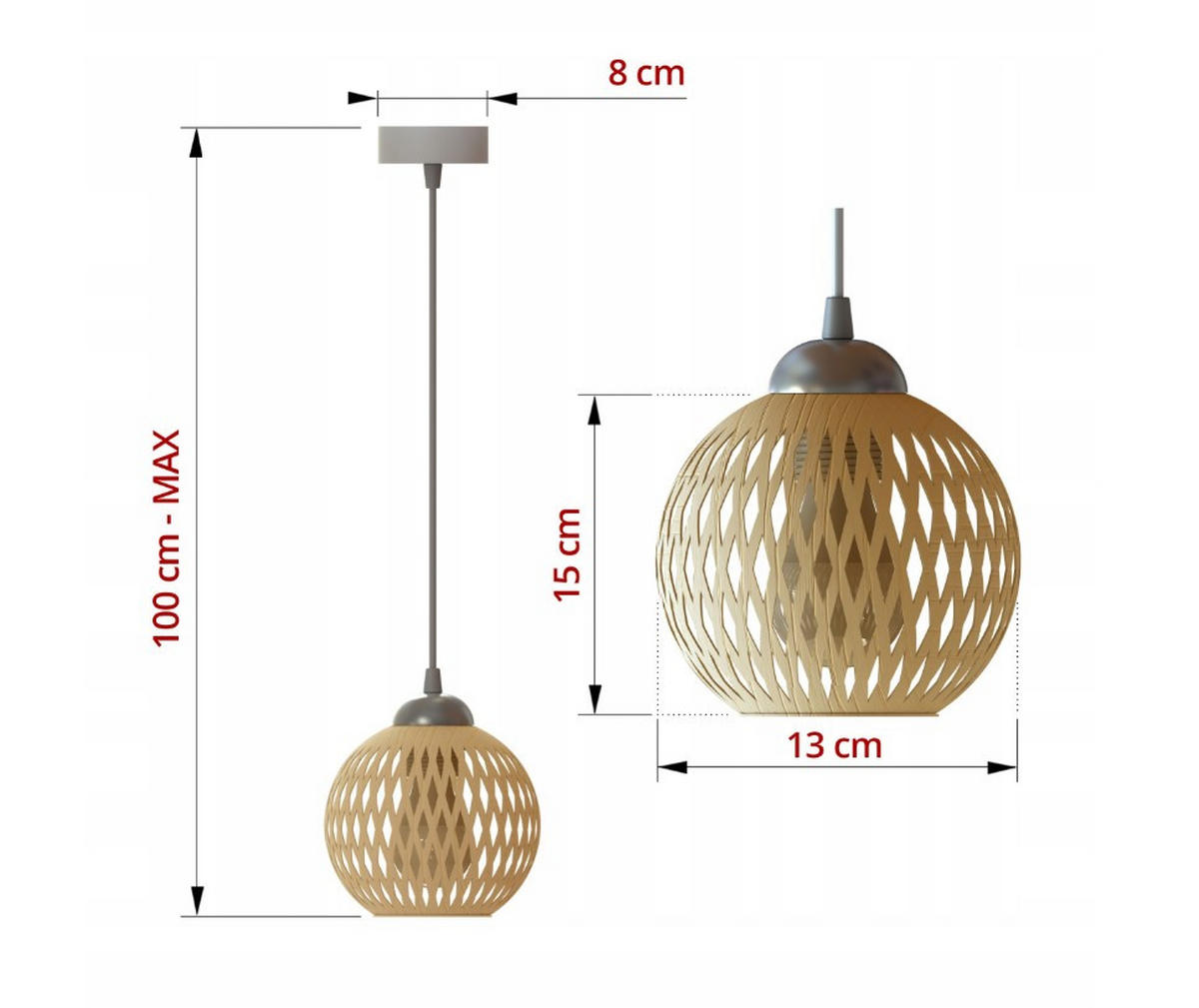 PENDELLEUCHTE BOHO - Beige/Schwarz, Holz/Metall (13/13/100cm) - kiki design