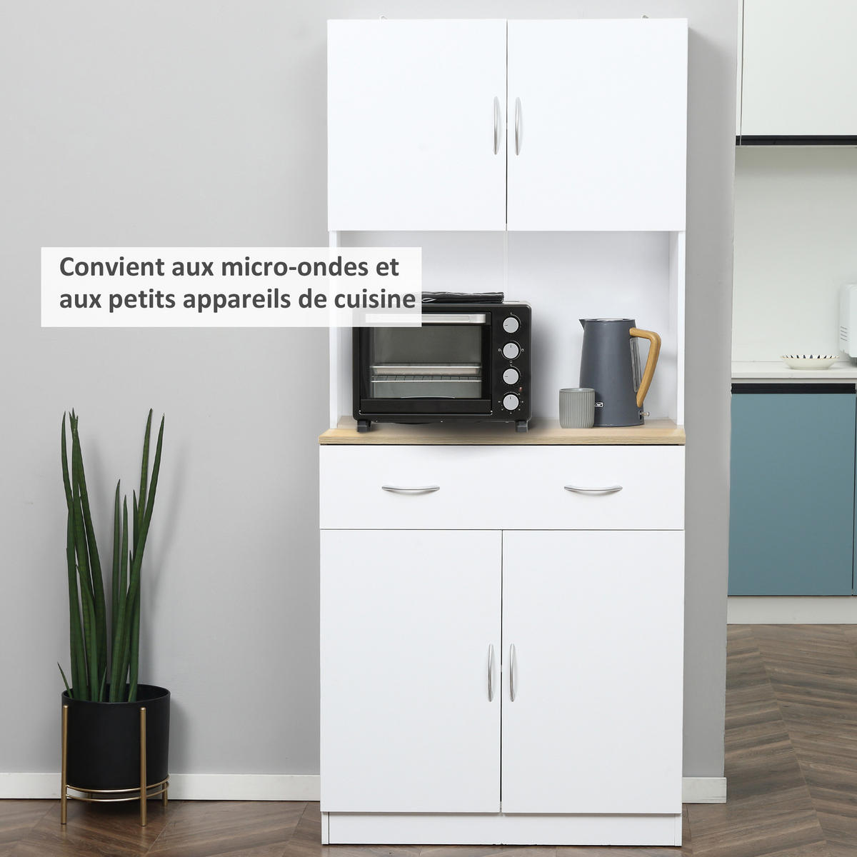 BUFFET DE-11210 4 Türen & 1 Schublade mit Arbeitsplatte Weiß - Weiß, Holzwerkstoff (40/180/80cm) - ComfortXL