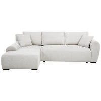 ECKSCHLAFSOFA Dallas mit Bettkasten, 255 cm, Creme, links, Velour-Stoff - Beige, Textil (255/175cm) - Beautysofa