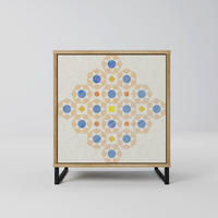 SIDEBOARD PATTERNED PRISM, Eichefarben, 57,5x42x67,5 cm, Schwarze Metall-Rahmenfüße - Eichefarben/Multicolor, Holzwerkstoff/Metall (57.5/67.5/42cm) - SpaceRebels