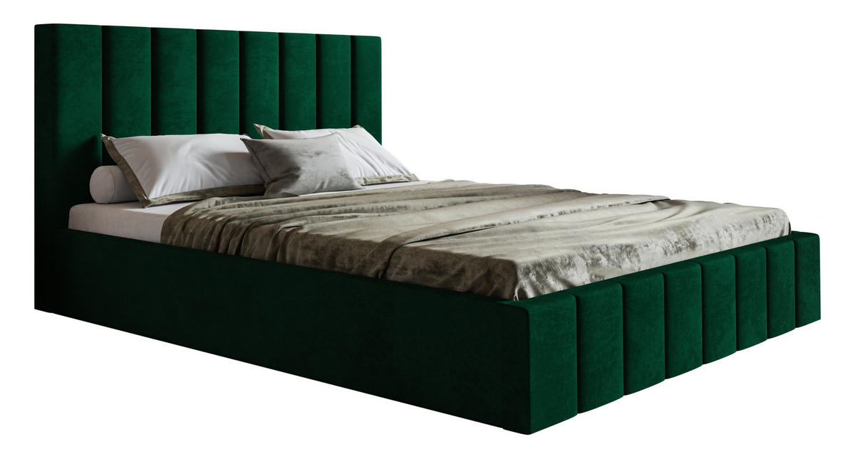 POLSTERBETT 160x200 Moris mit Kopfteil, Bettkasten Lattenrost, Grün - Grün, Holz/Textil (160/200cm) - Emporius