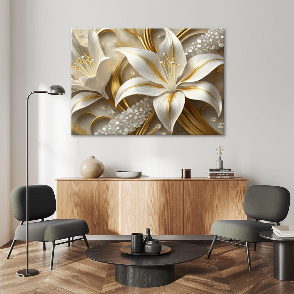 LEINWANDBILD Lilien Glamour Gold 100x70cm - Goldfarben, Textil (100/70cm) - Feeby