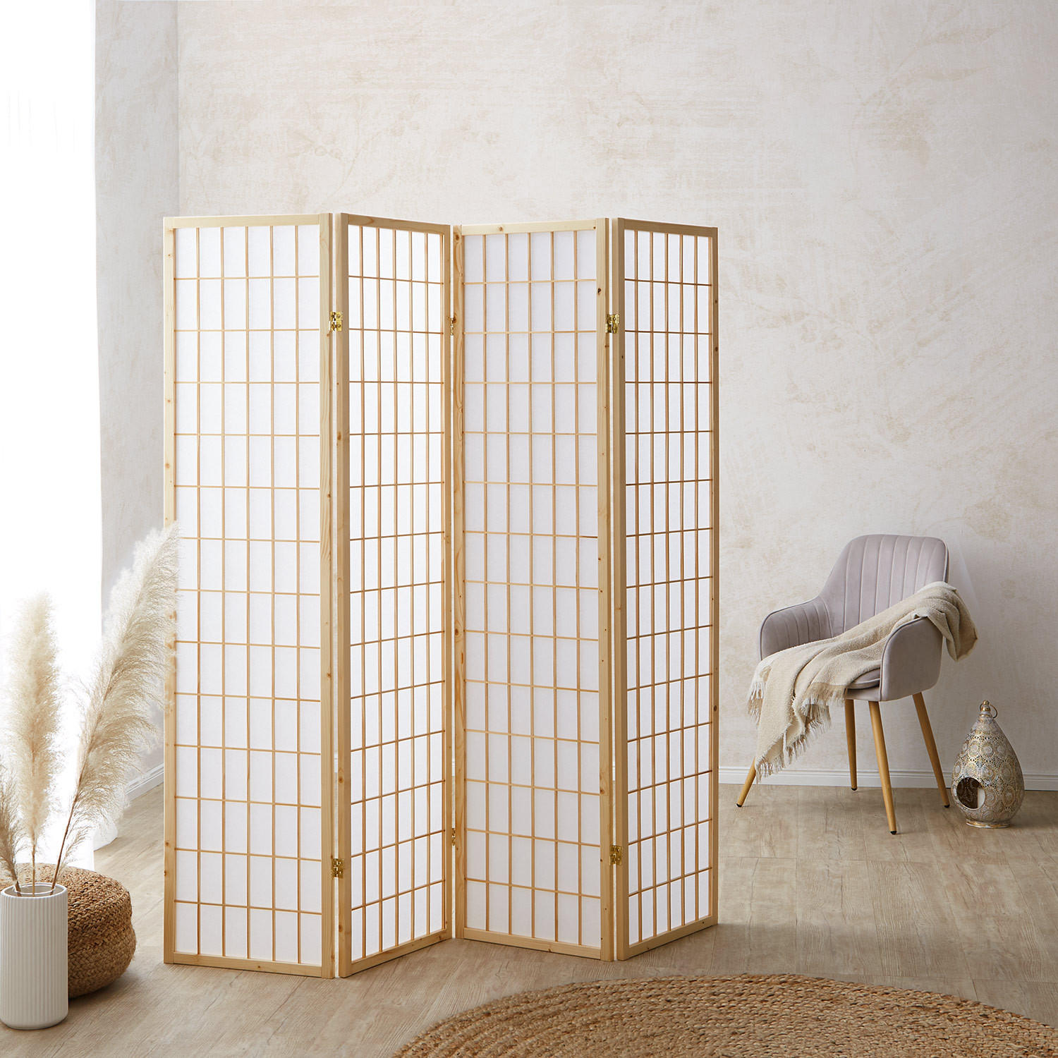 PARAVENT 4-tlg. 176/175 cm Braun Shoji - Braun, Holz (176/175/2cm) - Homestyle4u