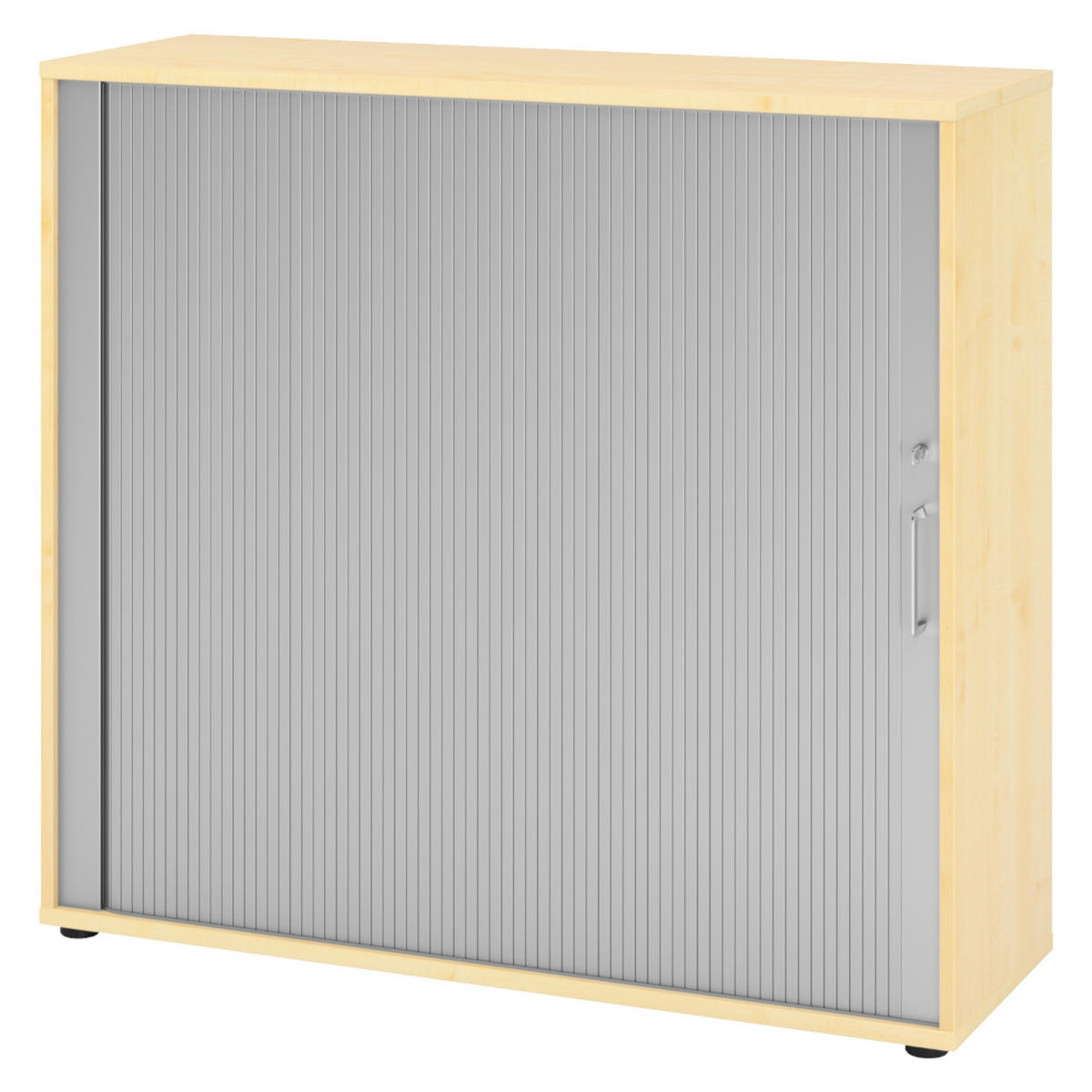 ROLLLADENSCHRANK - 3 Ordnerhöhen 40/120/110 cm in Ahornfarben/Silberfarben Bügelgriff (Metall) - Silberfarben/Ahornfarben, Holzwerkstoff (120/110/40cm) - bümö