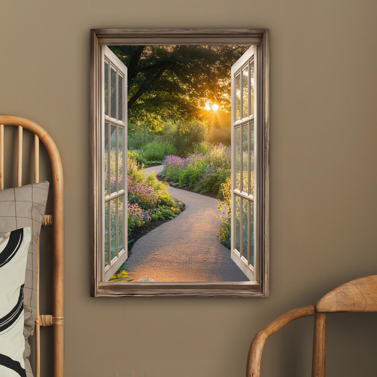 LEINWANDBILD Aussicht - Blumen - Natur - Sonne - Weg 60x90 cm - Hellgelb, Textil (60/90cm) - MuchoWow