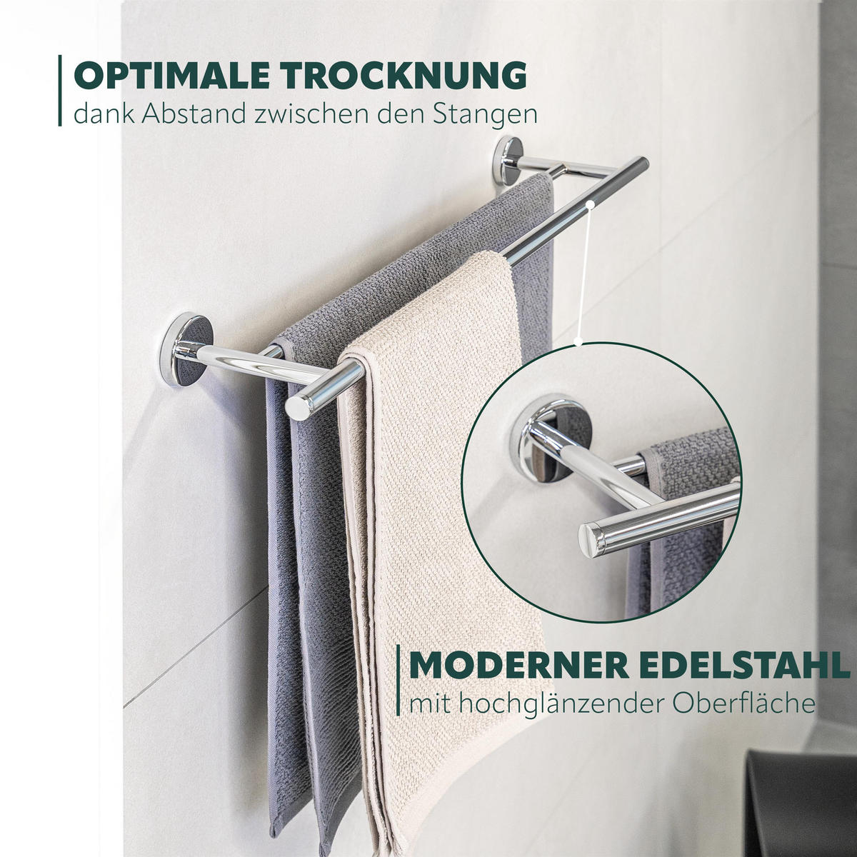 BADETUCHSTANGE LUCENTE, Edelstahl, verchromt - Chromfarben, Metall (69/6/13.5cm) - bremermann