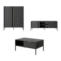 WOCHNZIMMER-SET Lars anthrazit / gold 3-teilig - Anthrazit/Grau, Holz/Holzwerkstoff (256.4/123.4/39.5cm) - Feldmann-Wohnen