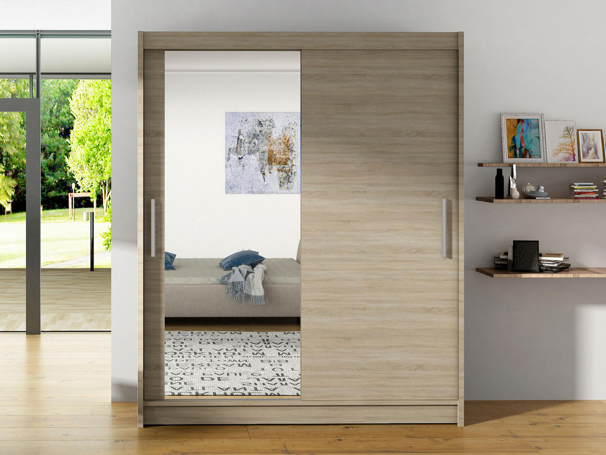 SCHWEBETÜRENSCHRANK Westa VI - Silberfarben/Sonoma Eiche, Holzwerkstoff/Metall (150/200/58cm) - MIRJAN24