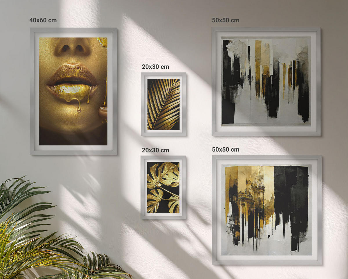 WANDBILDER 5er Set - 50x50 cm & 20x30 cm & 40x60 cm Silberner Rahmen - Sonnenuntergangsbrücke Landschaft - Silberfarben, Kunststoff (40/60cm) - ArtPrintCave