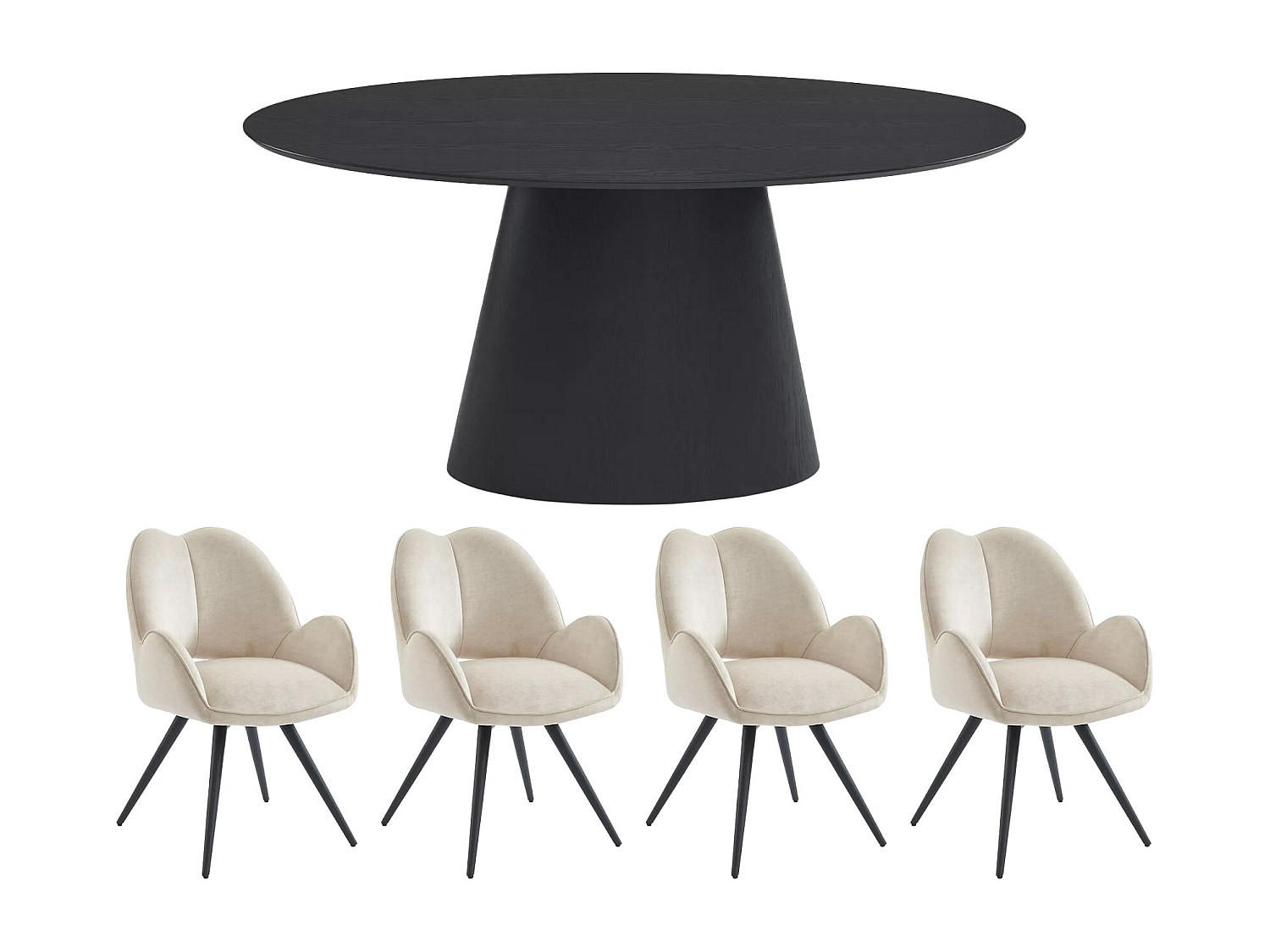 Vente-Unique Essgruppe Schwarz 160x76.5x90 cm