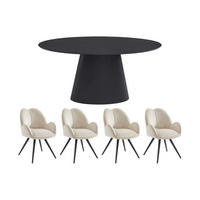 SET aus feststehendem Tisch und Stuhl - 6 -Sitzer - MDF - schwarz - ANTELADA - Schwarz, Holz (160/76.5/90cm) - Vente-Unique