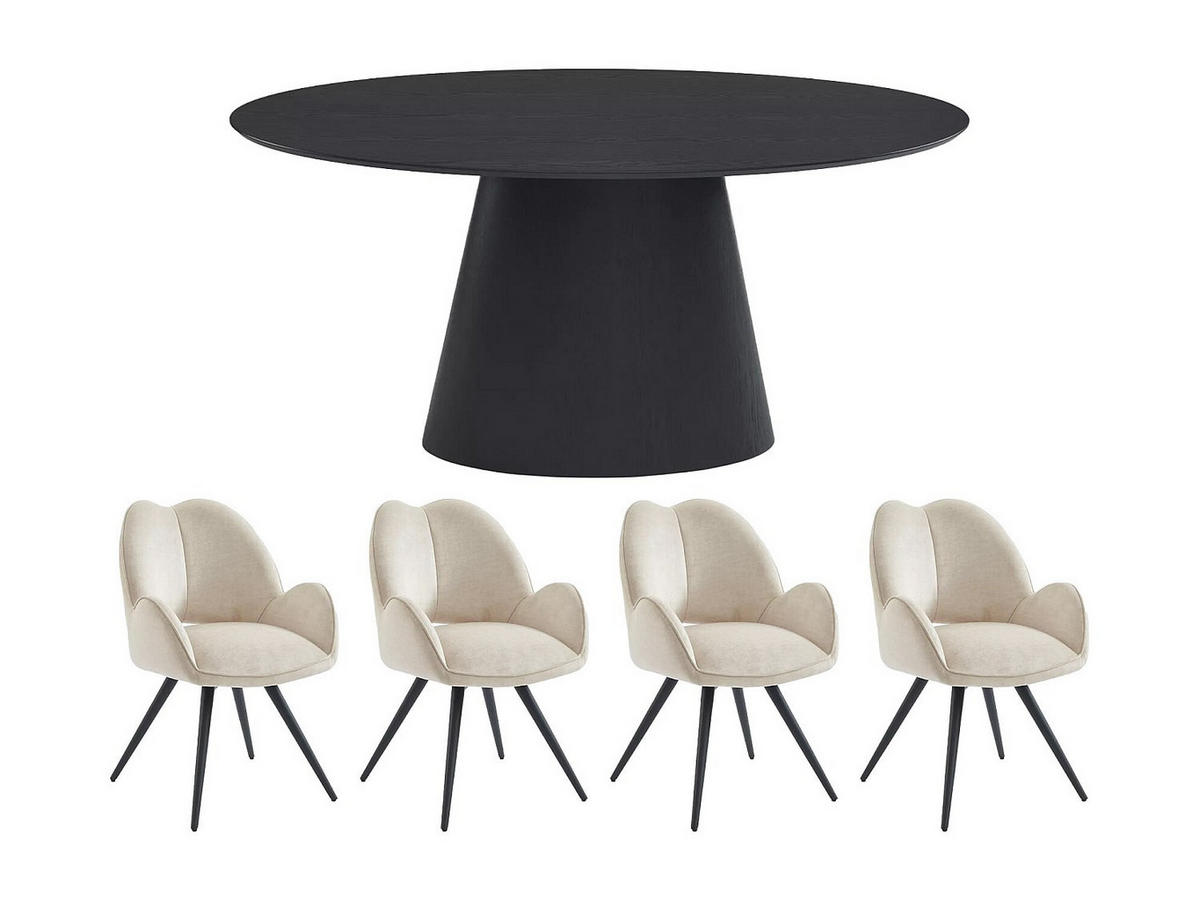 SET aus feststehendem Tisch und Stuhl - 6 -Sitzer - MDF - schwarz - ANTELADA - Schwarz, Holz (160/76.5/90cm) - Vente-Unique