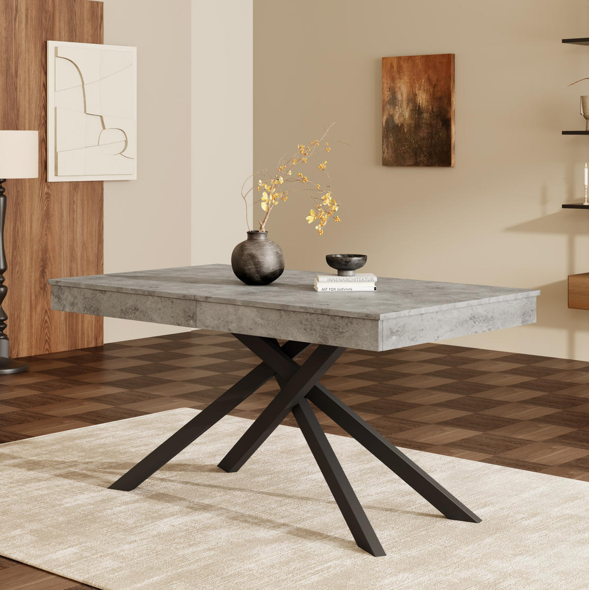 AUSZIEHTISCH 140/80 cm in Grau mit MDF-Platte und Kreuzgestell für 6–8 Personen - Grau, Holzwerkstoff (180/80/76cm) - BEAOK