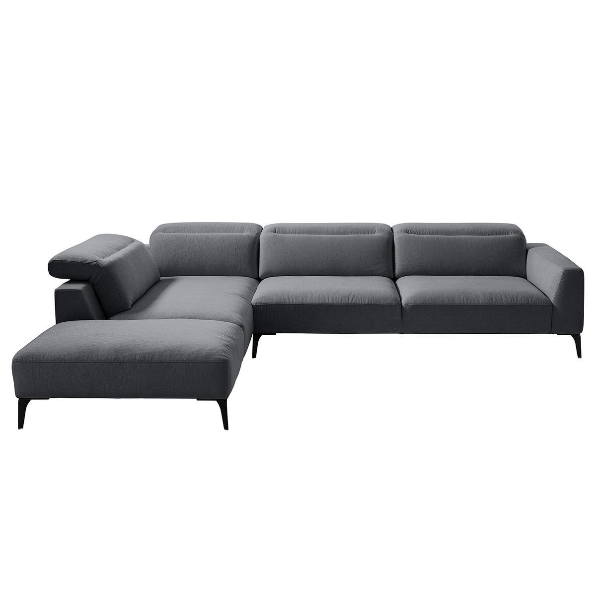 ECKSOFA mit Ottomane - Schwarz/Grau, Textil/Metall (325/238cm) - home24