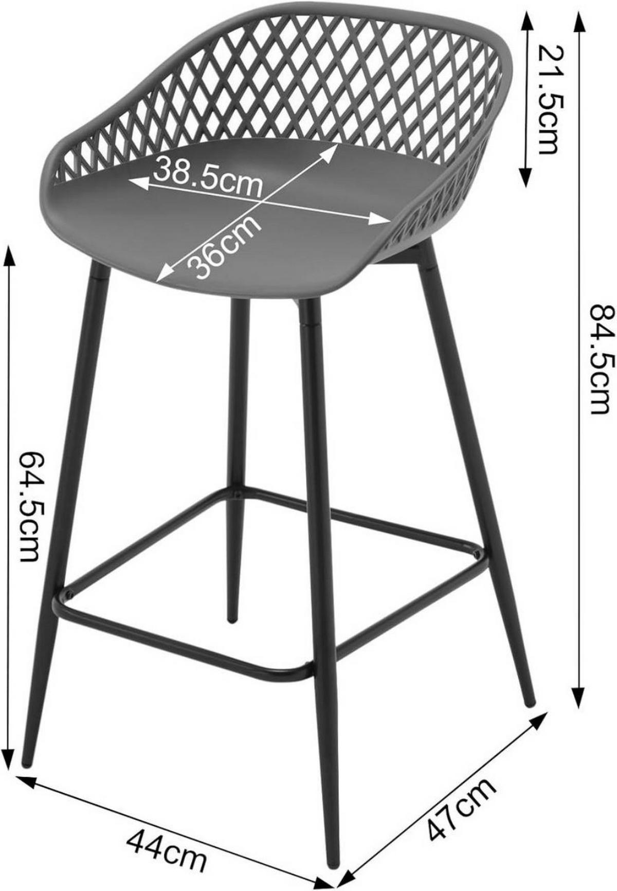 BARHOCKER 2er Set aus PP-Kunststoff, Grau - Schwarz/Grau, Kunststoff/Metall (44/84.5/47cm) - Woltu