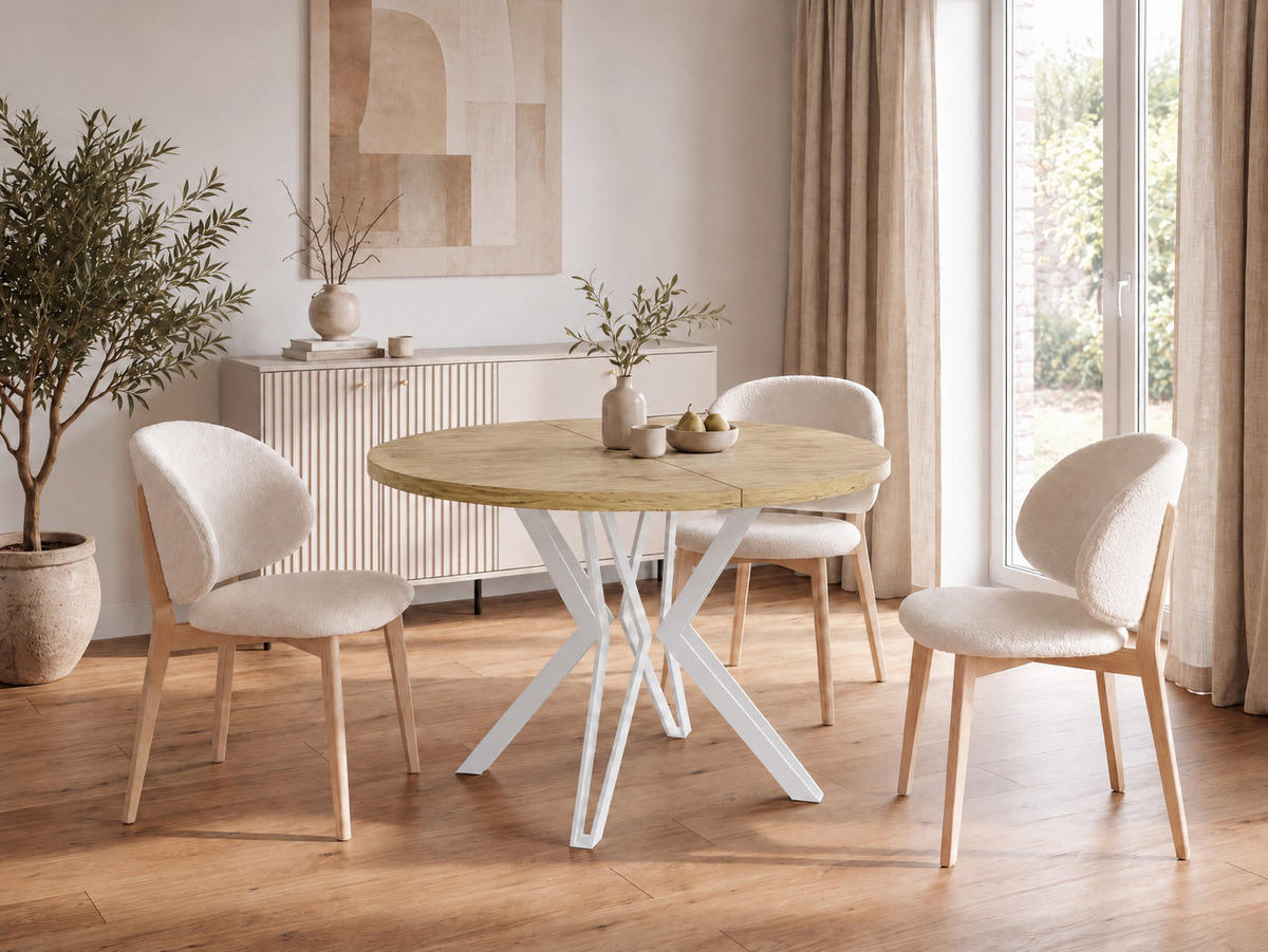 ESSTISCH Austin runder ausziehbarer, Lancelot Eiche 100-180/100/76 cm - Eichefarben/Braun, Holzwerkstoff/Metall (100/180/76cm) - WFL GROUP