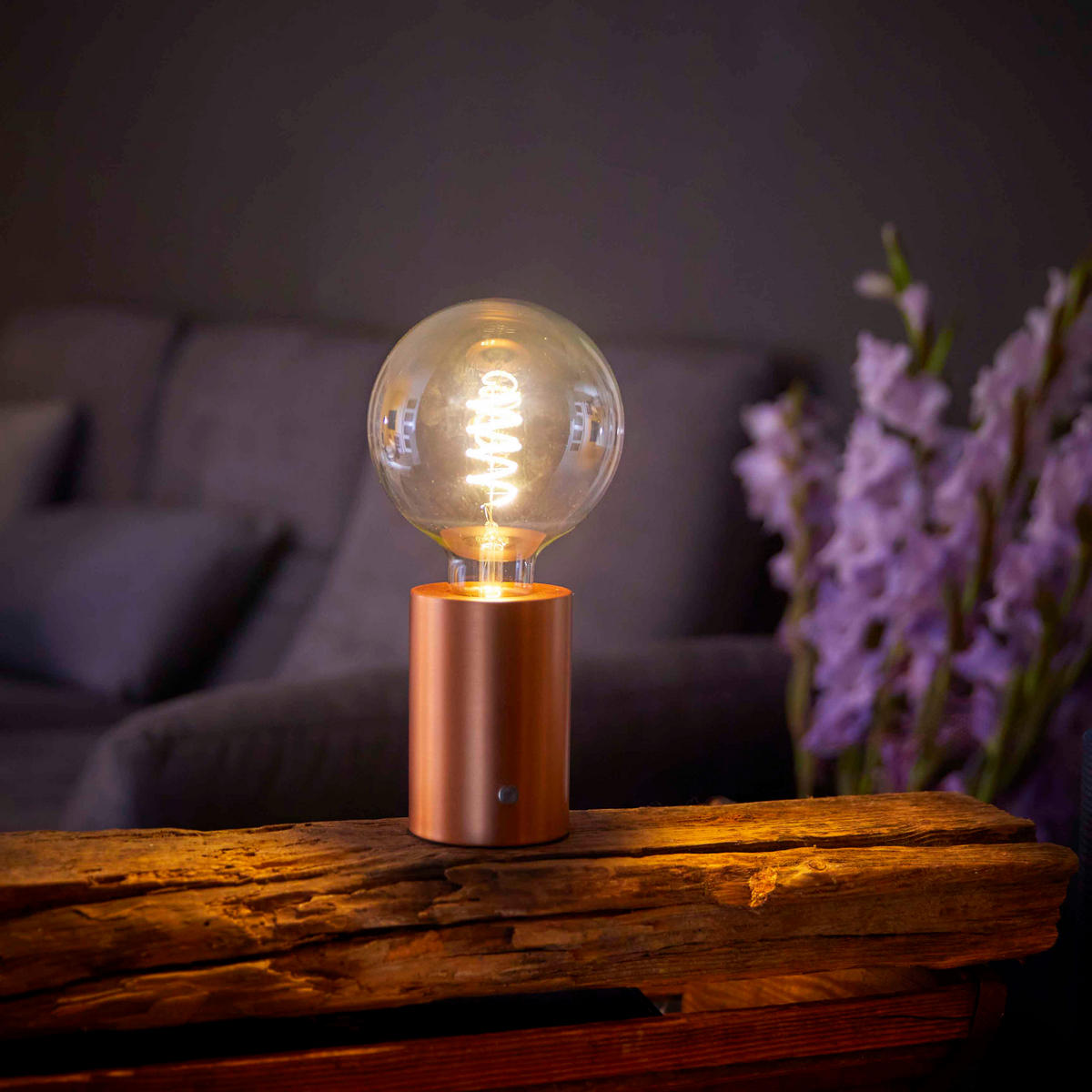 LED-AKKU-TISCHLAMPE - Eddison Optik mit Touch-Dimmer und warmweißem Licht in Roségold - Roségold, Metall (12.5/12.5/26cm) - Northpoint