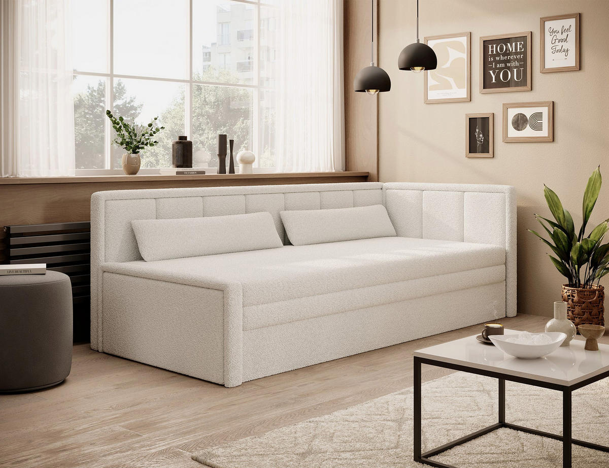 SCHLAFSOFA FULGEO mit Schlaffunktion & Bettkasten – Modernes 3-Sitzer Sofa, Liegefläche 200 x 150 cm - Weiß, Kunststoff (214/82/77cm) - Wohnideebilder