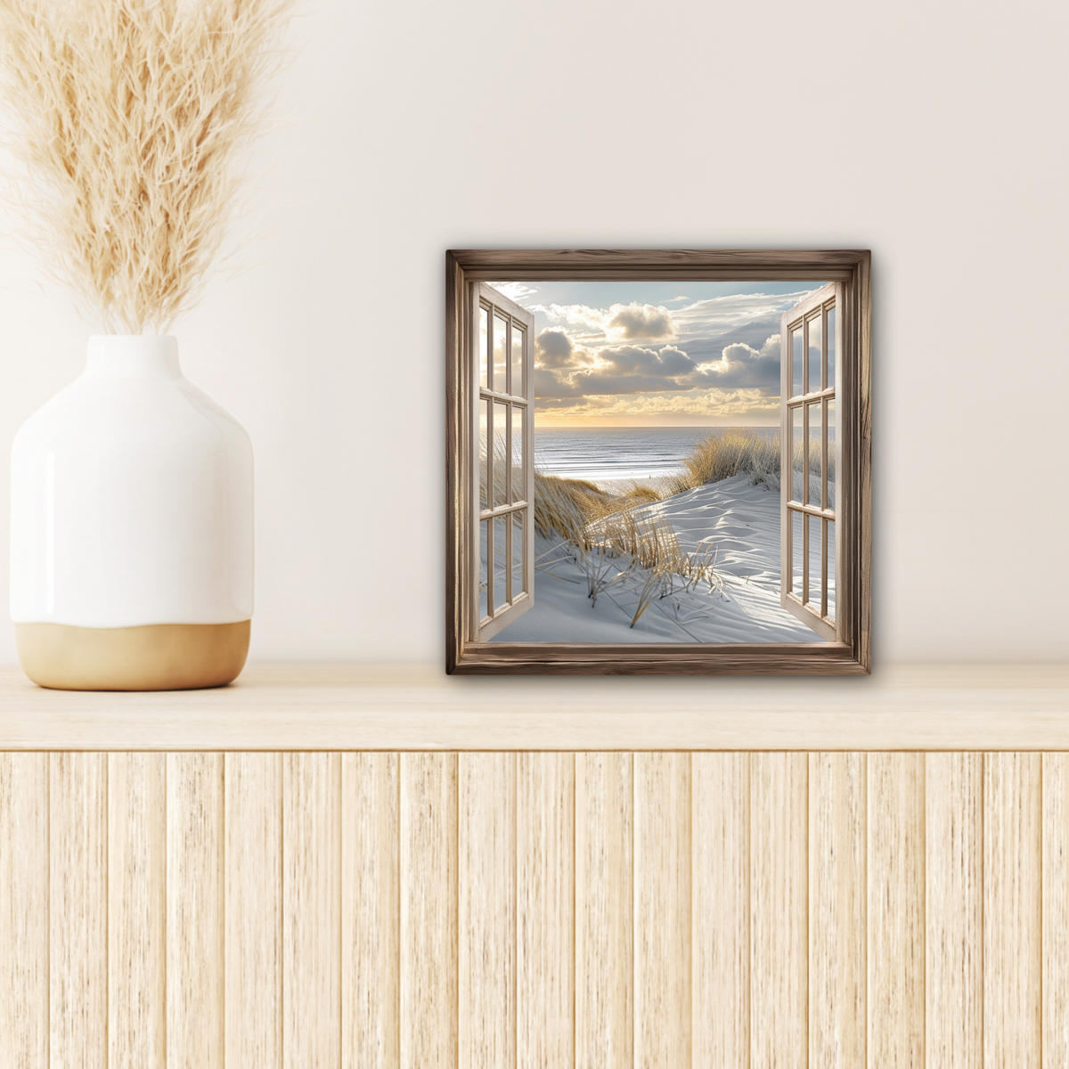 LEINWANDBILD Ausblick - Strand - Dünen - Meer - Natur 20x20 cm - Sandfarben, Textil (20/20cm) - MuchoWow