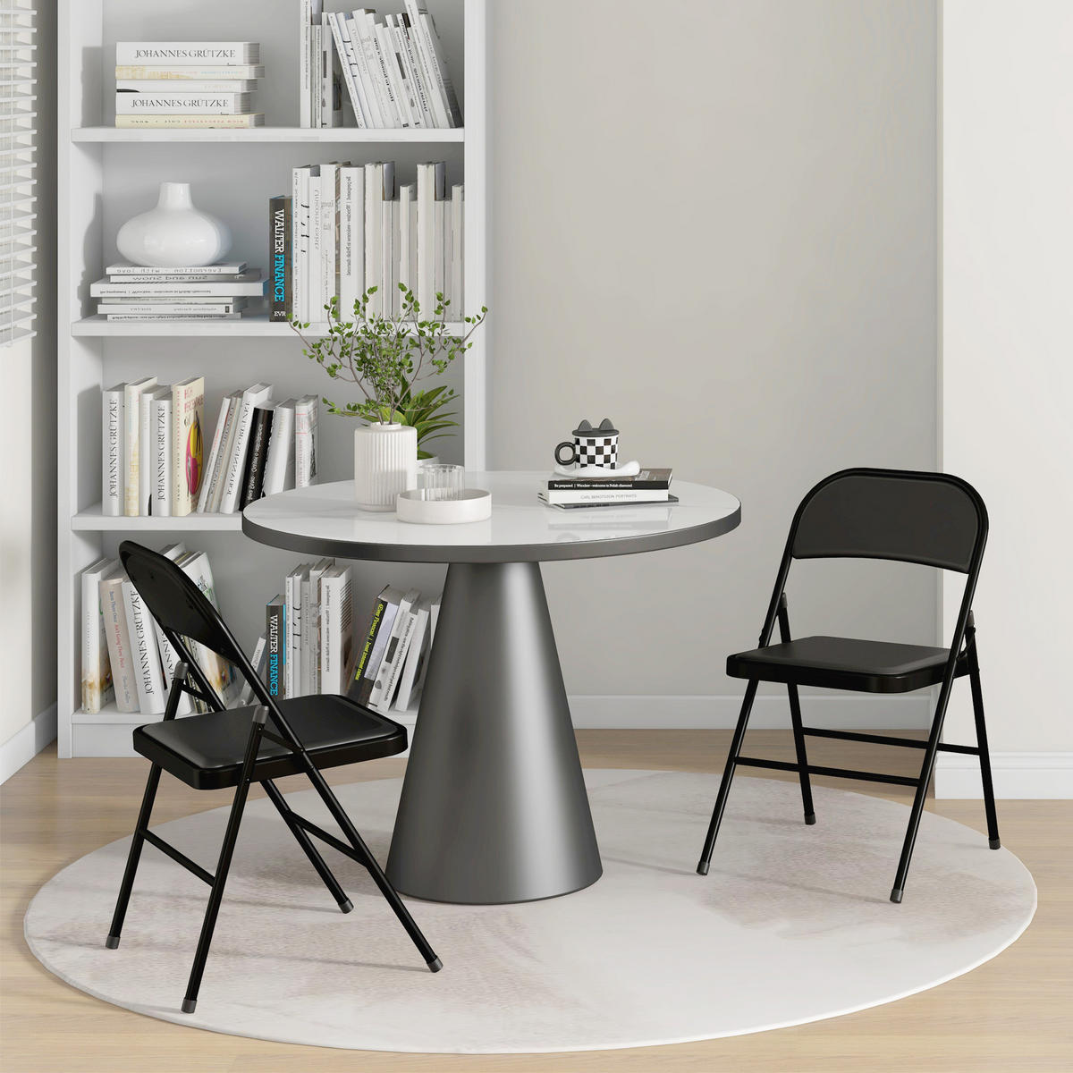2ER-SET Klappstühle Tragbare Bürostuhl mit Kissen Stahlbeine Kunstleder, Schwarz - Schwarz, Kunststoff/Metall (46/78/45cm) - HOMCOM