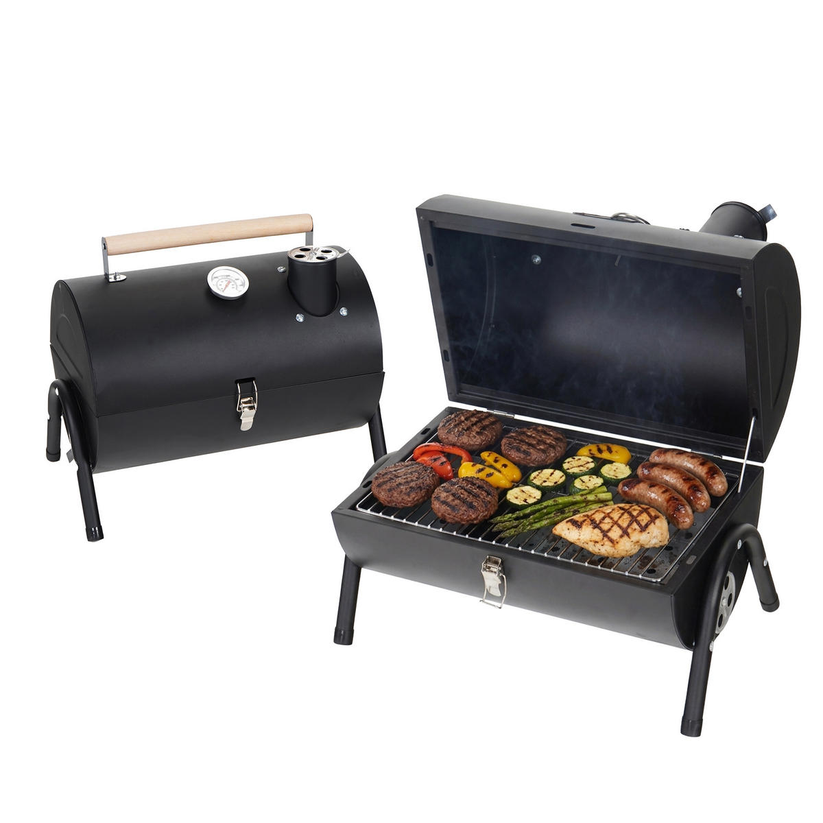 CAMPINGGRILL - Schwarz, Holz/Metall (41/35/29cm) - Relaxdays