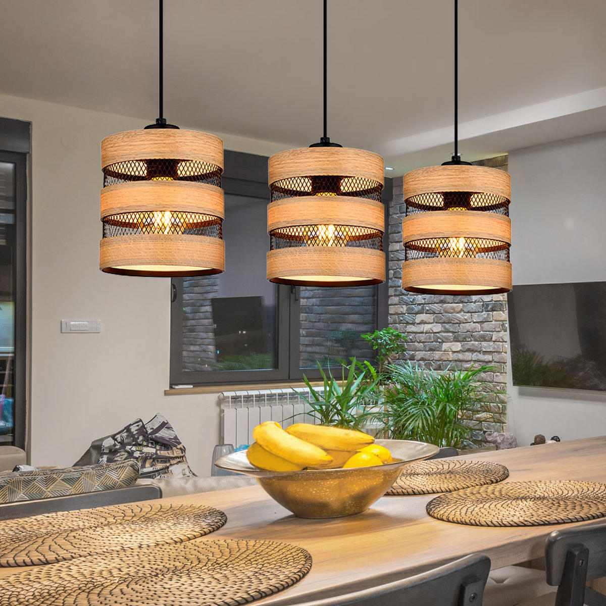 LED HÄNGELEUCHTE SOENI Braun Holz Metall - Braun, Metall (75/18/120cm) - Globo Lighting