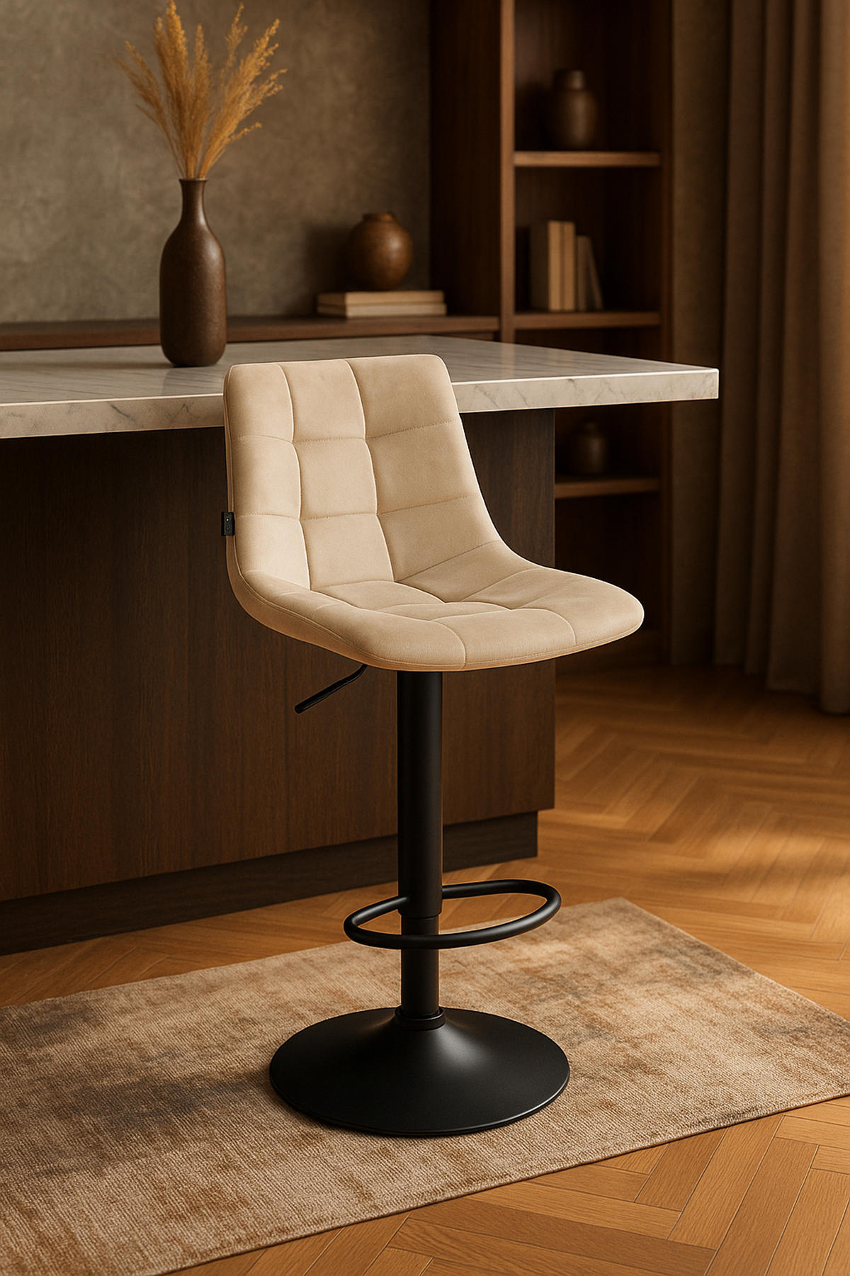 BARHOCKER 2er Set James Samt schwarz creme - Creme/Schwarz, Textil/Metall (43/108.5/46.5cm) - TPFLiving