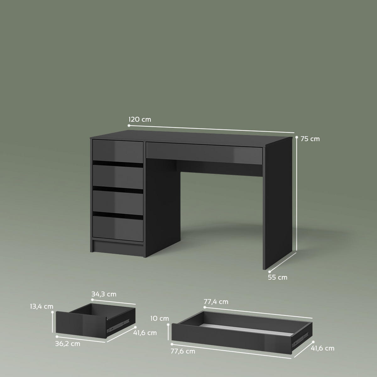 SCHMINKTISCH Imola Anthrazit 120 cm - Anthrazit, Holzwerkstoff (55/120/75cm) - Livinity®