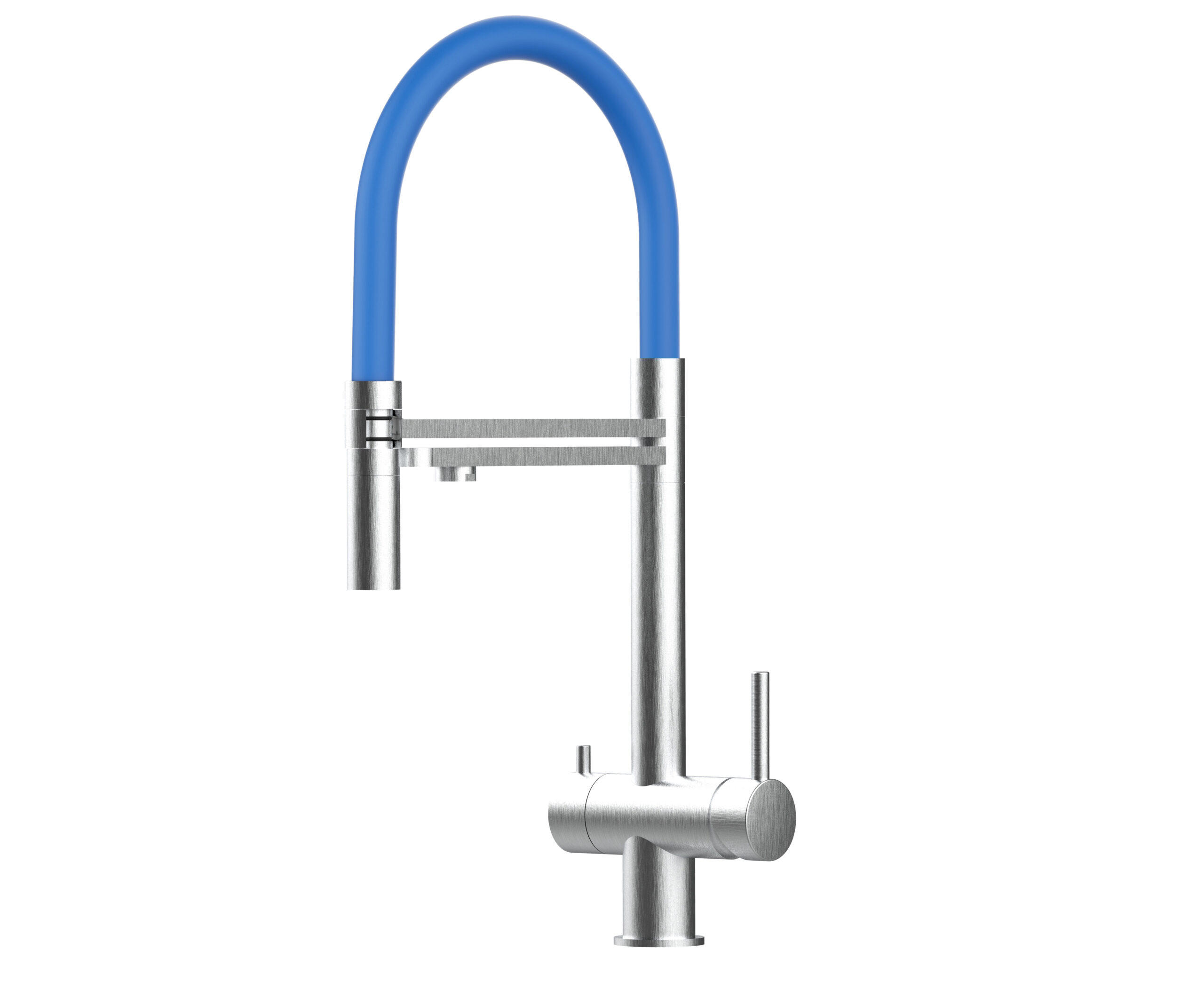 3-WEGE-KÜCHENARMATUR, Edelstahl Massiv aus Chirurgenstahl, Gebürstet und Blau, 2-Strahl-Brause - Blau, Metall (24/49/24cm) - VIZIO
