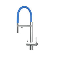3-WEGE-KÜCHENARMATUR, Edelstahl Massiv aus Chirurgenstahl, Gebürstet und Blau, 2-Strahl-Brause - Blau, Metall (24/49/24cm) - VIZIO