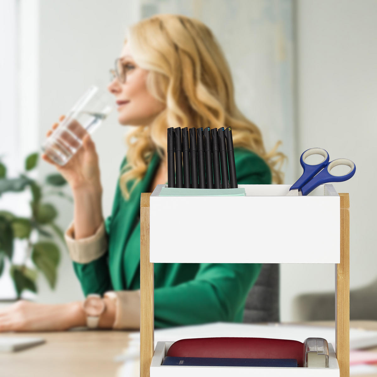 SCHREIBTISCHORGANIZER - Weiß, Holz/Holzwerkstoff (16.5/22.5/25cm) - Relaxdays