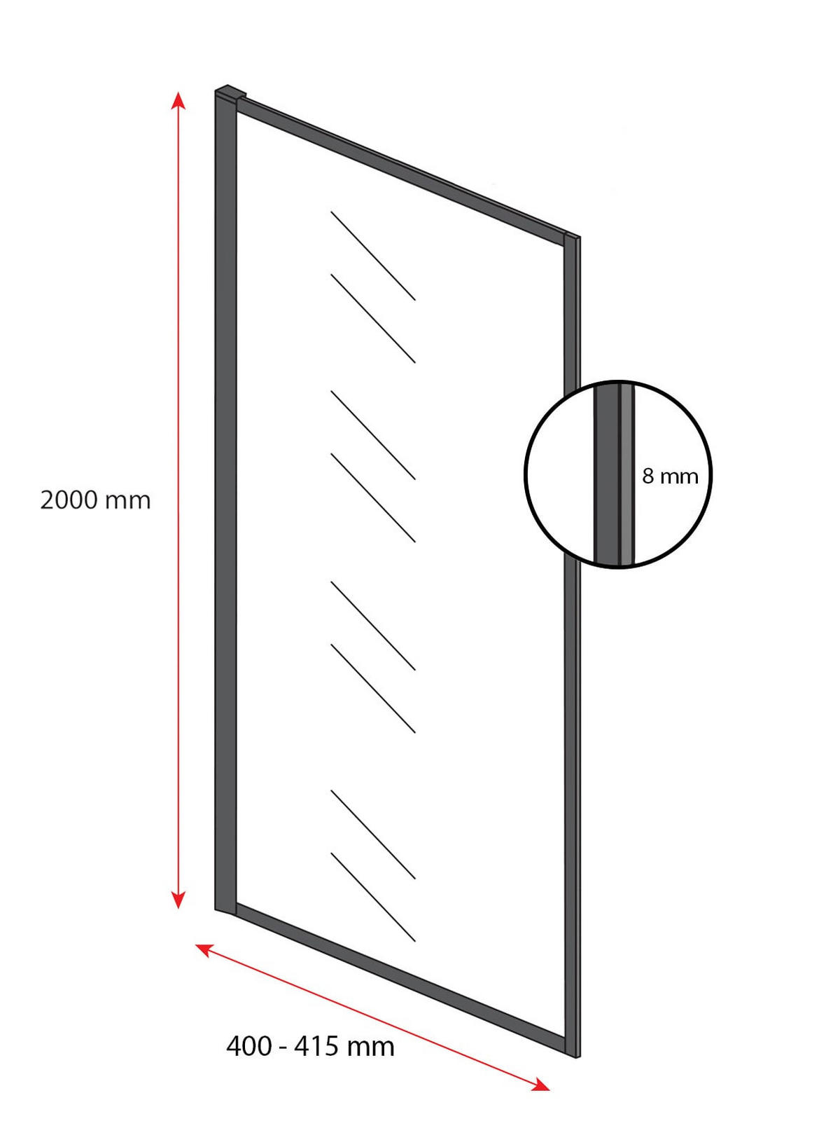 DUSCHWAND Georgia - 40 x 200 cm - Schwarz - Walk-In Duschabtrennung aus Sicherheitsglas - Schwarz, Glas (40/200cm) - Badplaats