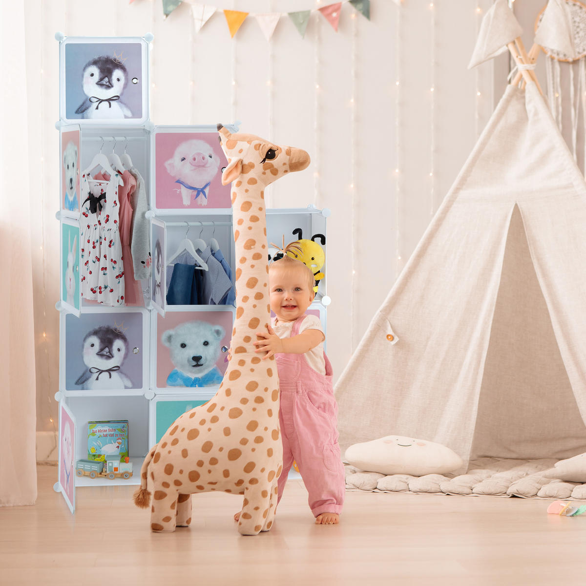KINDERSTECKREGAL - Weiß, Kunststoff/Metall (109/145/37cm) - Relaxdays