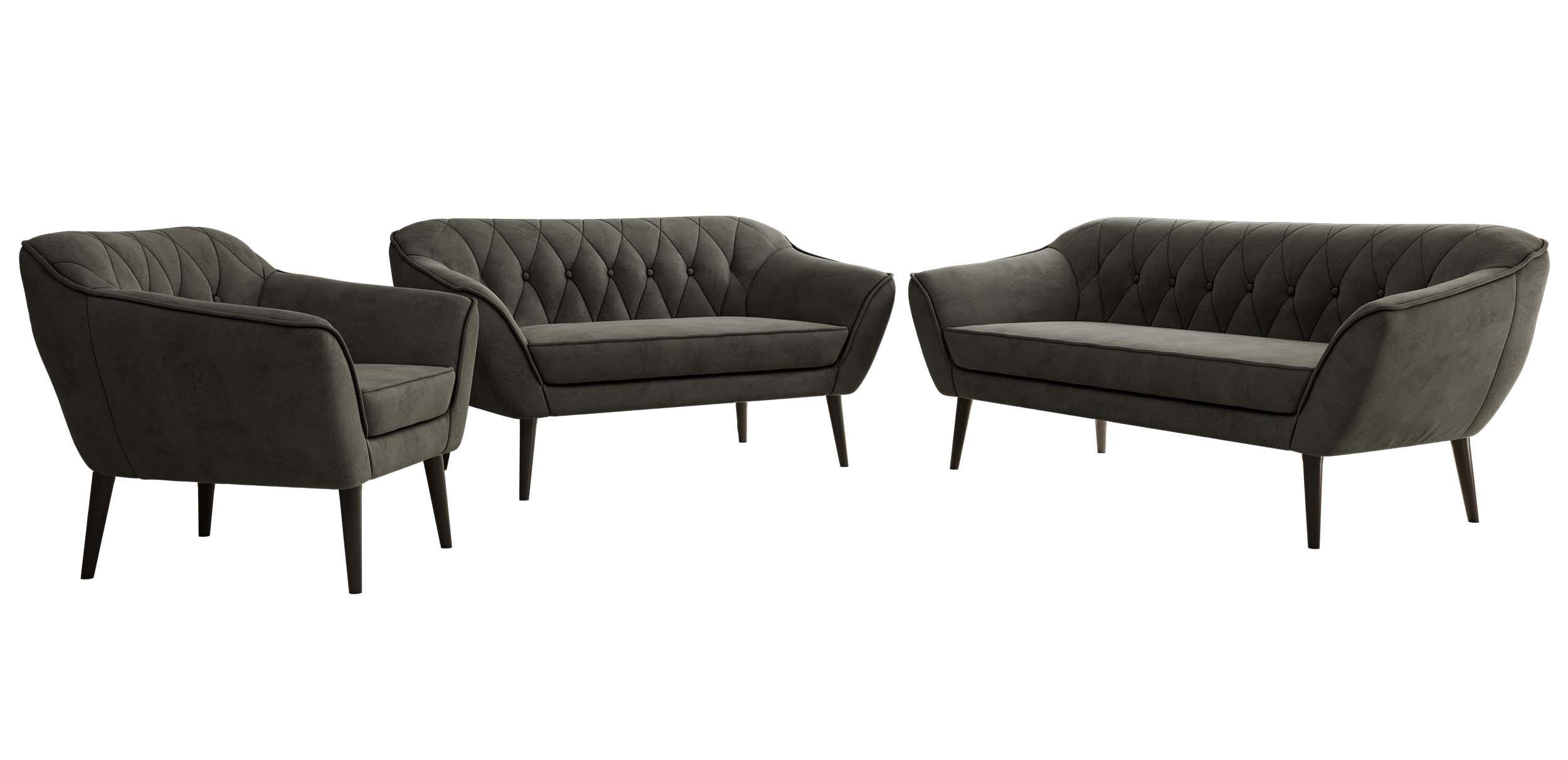 SEDACÍ SOUPRAVA 3+2+1 PIRS - Tmavě šedá Samet - Černé nohy - černá/tmavě šedá, kompozitní dřevo/textil (180/75/74cm) - MKS