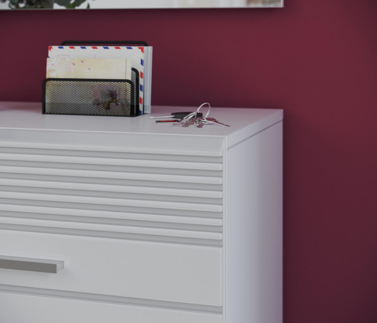 FLURKOMMODE weiß Hochglanz 55 cm, Schuhschrank mit 5 Fächern - Weiß Hochglanz/Silberfarben, Holzwerkstoff/Kunststoff (55/96/37cm) - Inn.Furn