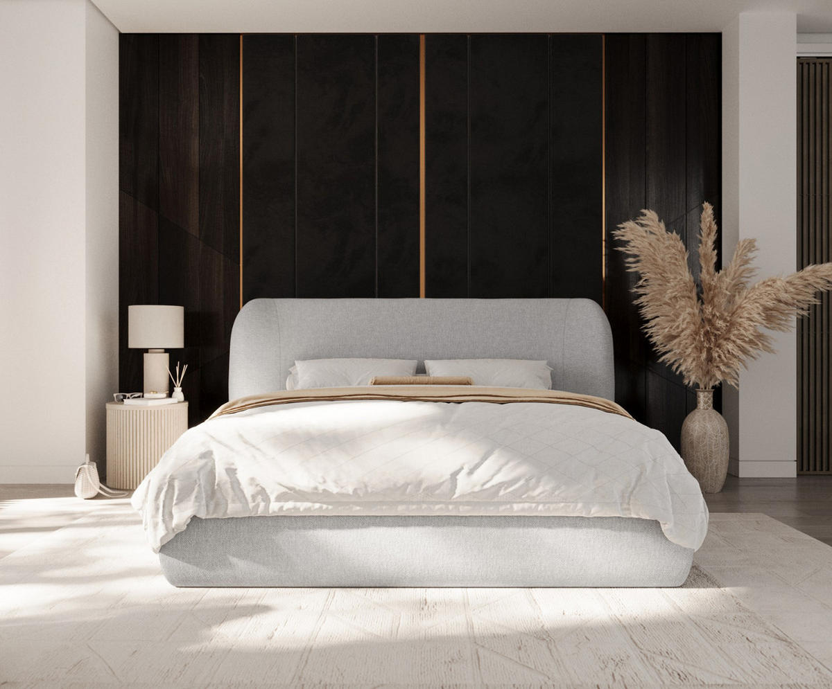POLSTERBETT Bellano mit Stauraum 180/200 cm Grau im Megan Stoff - Schwarz/Naturfarben, Holz/Holzwerkstoff (180/200cm) - AltaBeds