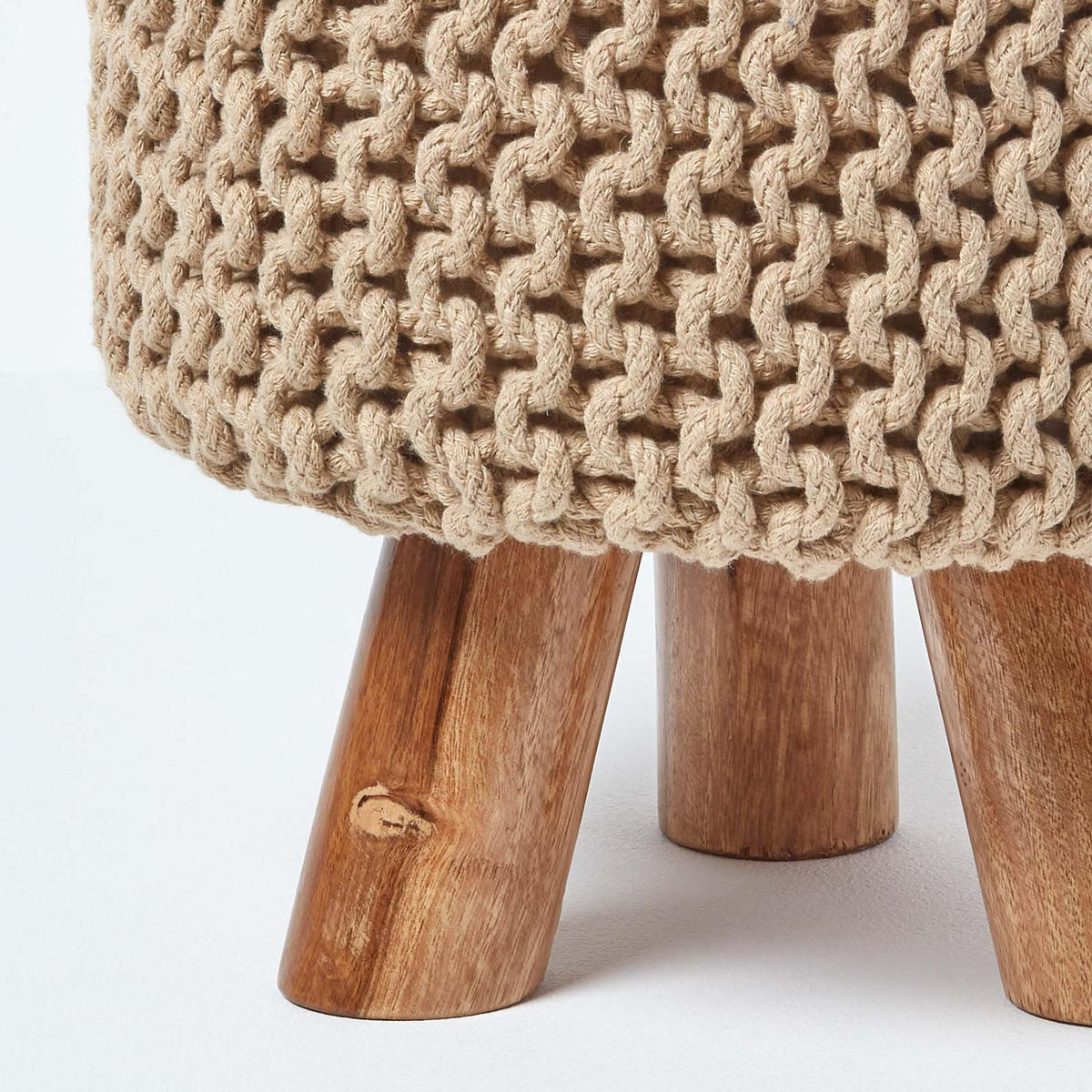 STRICK-HOCKER beige, Dreibein 32/32/42 cm - Beige, Textil (32/42/32cm) - Homescapes