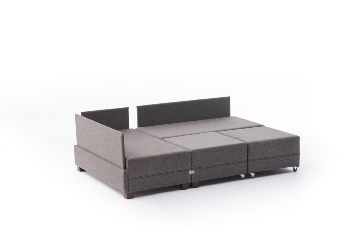ECKSOFA mit rollbarer Schlaffunktion - Taupe/Walnussfarben, Holz/Textil (280/210cm) - myHomelando