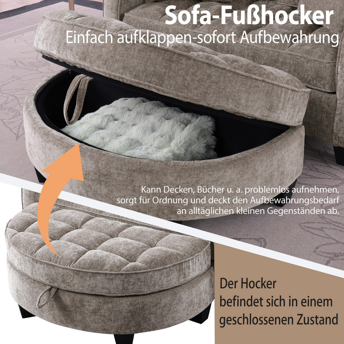 SOFA-BETT 132/129/93 cm aus Eukalyptusholz mit Aufbewahrungshocker Braun - Braun, Holz (129/93/132cm) - Modenvie