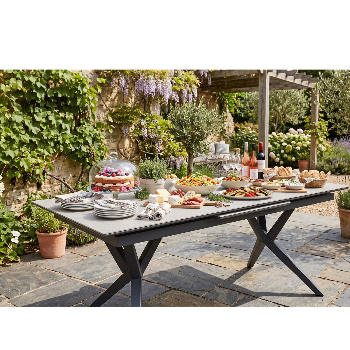 GARTENTISCH Valor ausziehbar - Hellgrau, Metall (210/90/76cm) - Mr. Deko