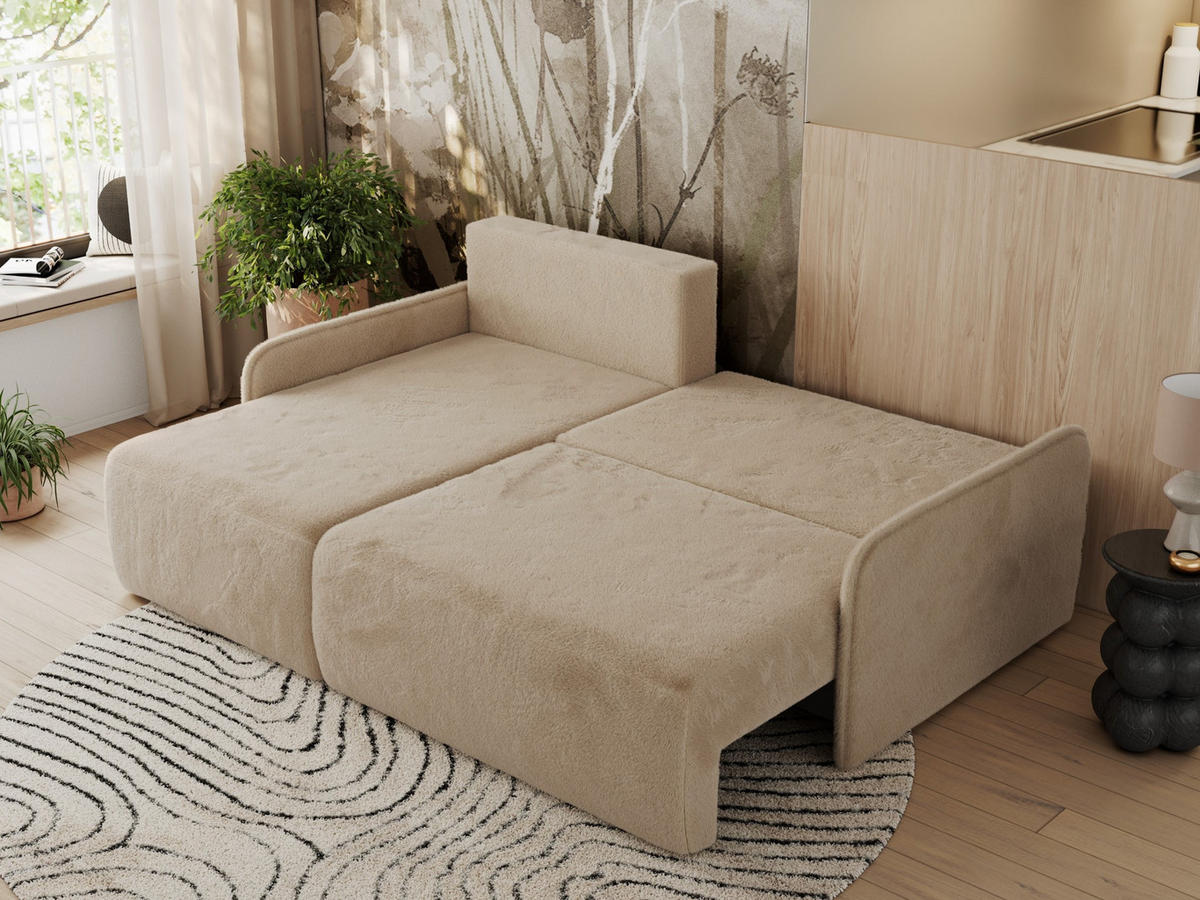 ECKSCHLAFSOFA ARPA L Beige Plüsch - links - Beige/Schwarz, Kunststoff/Textil (198/150cm) - MKS