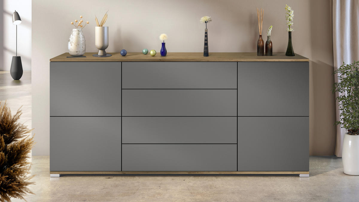 SIDEBOARD Rova Anthrazit matt - Anthrazit, Holzwerkstoff (166.5/75.5/35cm) - Vladon