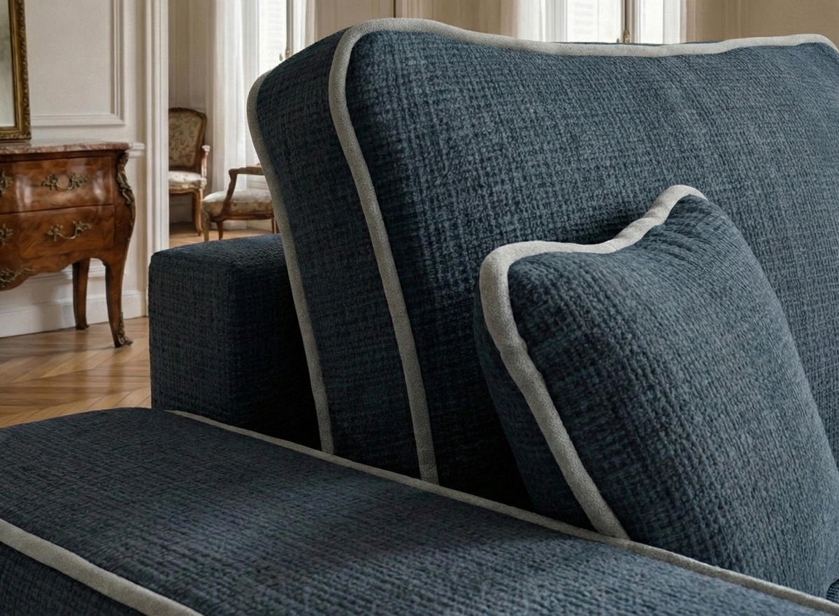 ECKSOFA MIT SCHLAFFUNKTION Modo Grau Chenille-Stoff - Rechts Seite - Schwarz/Dunkelblau, Holz/Holzwerkstoff (294/185cm) - Maison de Reve