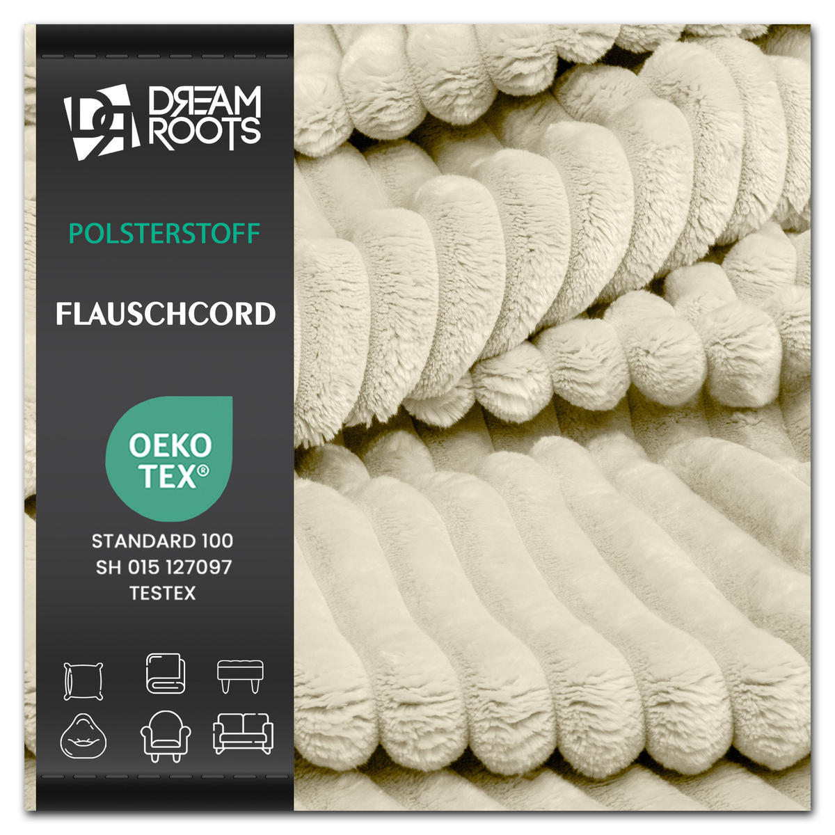 CORDSTOFF Tilia Cremefarben – Breitcord 2,5 cm, 420 g/m², 140 cm breit, extraweich & robust, OEKO-TEX zertifiziert - Creme, Textil (140/100cm) - Dreamroots