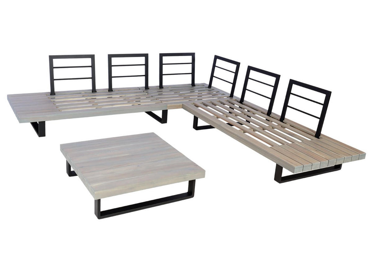 GARTEN-GARNITUR Grau Polster Dunkelgrau - Grau, Holz - PROREGAL