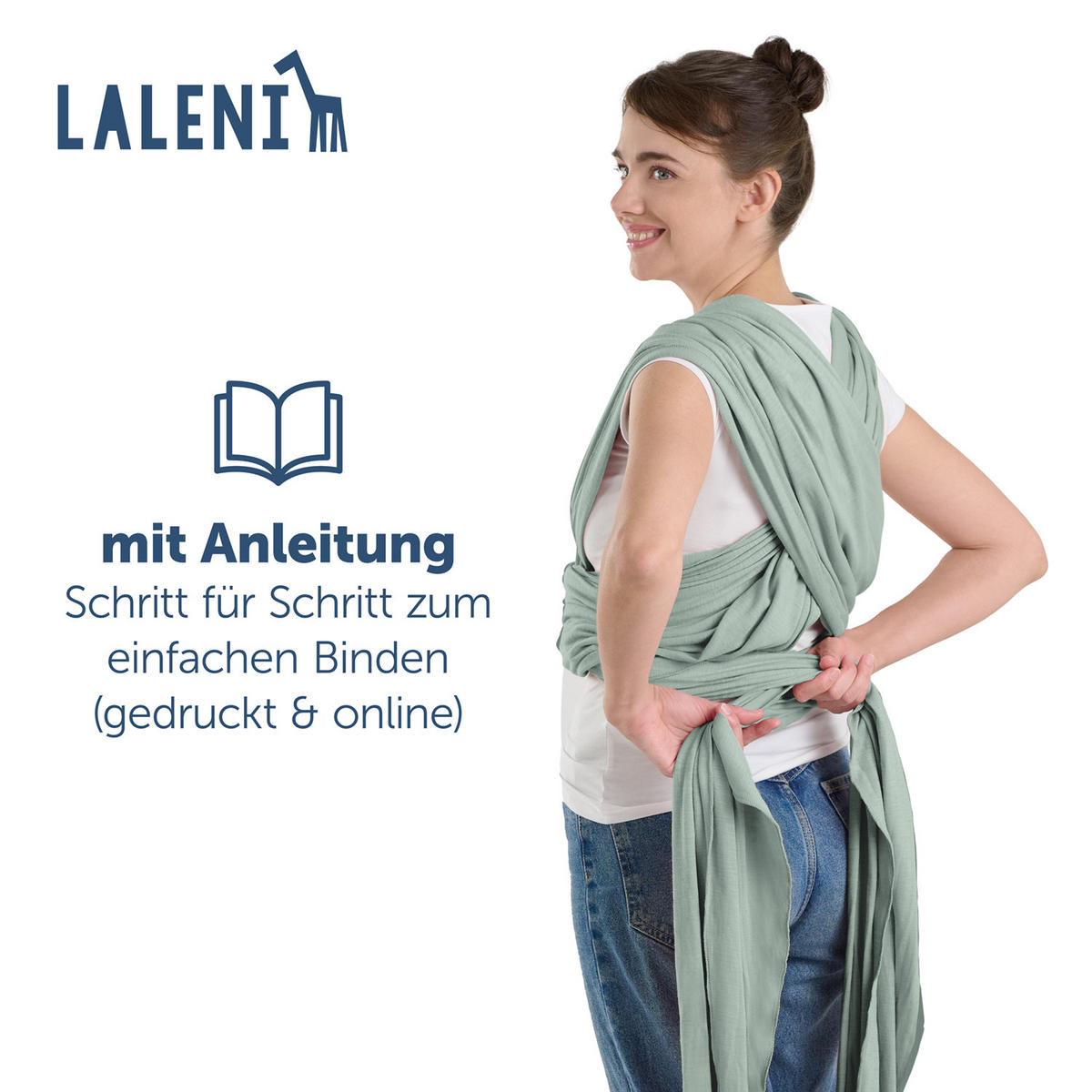 BABYTRAGEN für Neugeborene bis 15 kg - 100% Baumwolle (Ohne Elasthan) - Grün - Grün, Textil (60/5.1cm) - Laleni