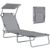 SONNENLIEGE, Gartenliege, Wellnessliege, Strandliege, klappbar, mit Sonnenschutz, 187 x 58 x 36 cm, Grau - Hellgrau, Metall (187/36/58cm)