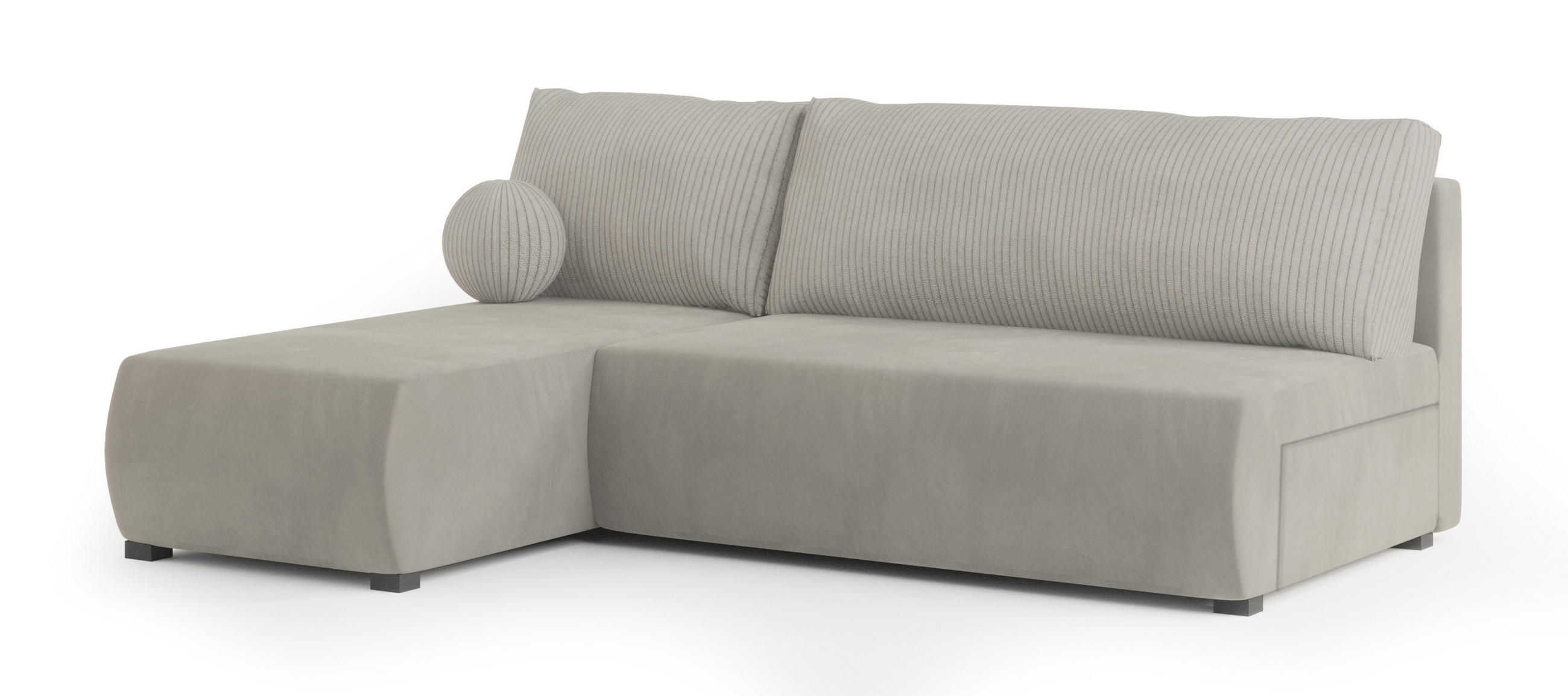 ECKSOFA PARVELO Creme Plüsch-Stoff mit Schlaffunktion - Creme, Holz (200/143cm) - MASSENO